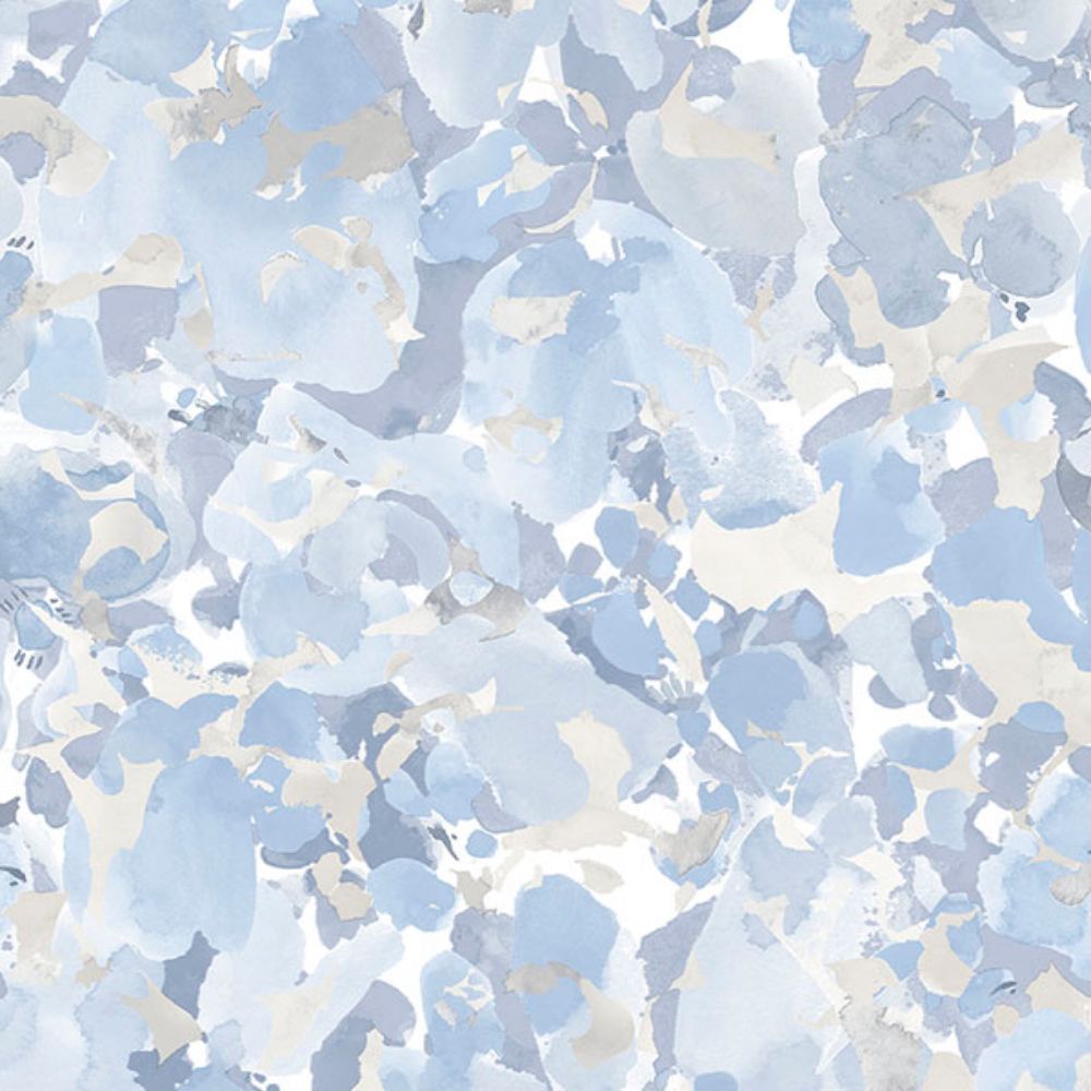 Patton Wallcoverings FW36825 Fresh Watercolors Bloom Wallpaper in Blue, Beige & Greys
